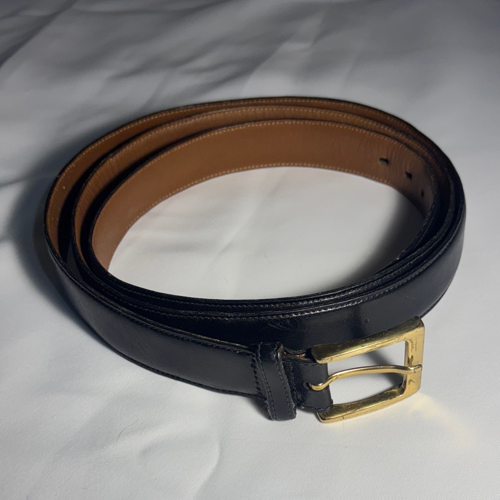 Trafalgar Black Leather Belt with Gold Buckle